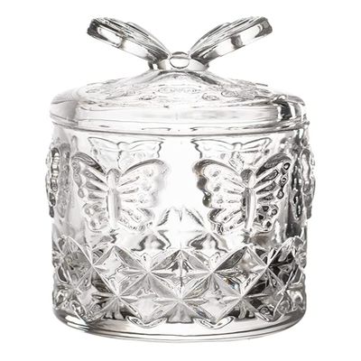 123Arts Crystal Glass Candy Dish Relief Butterfly Sugar Bowl Storage Jar with Lid