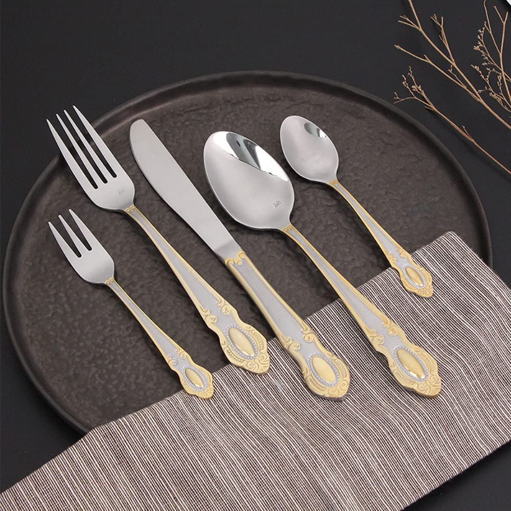 20 Piece Silverware Set for 4, Stainless Steel Flatware Dinner Fork Set, Retro Royal Palace Tableware Eating Utensil Set, Dinnerware Set for Family Gatherings & Daily Use Dishwasher Safe