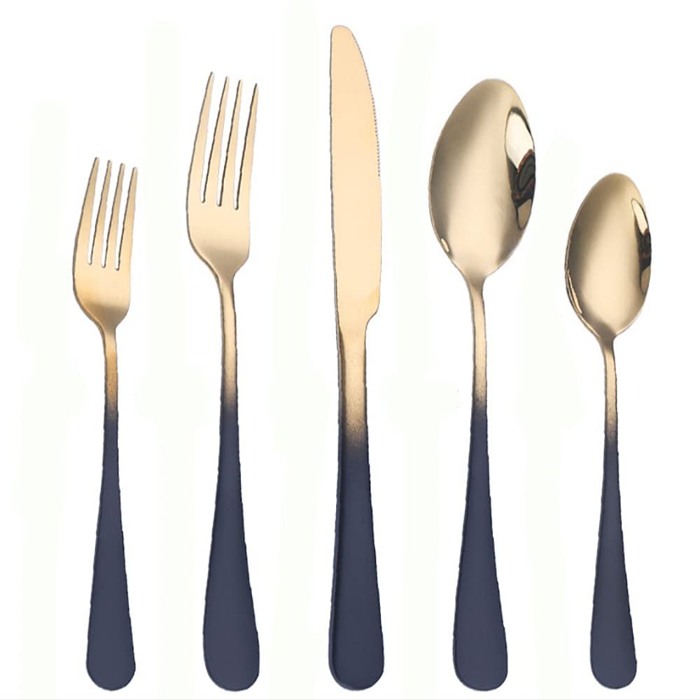 Black Silverware Set for 4 Flatware Cutlery Set Unique Gradient Modern Style 20-piece Stainless Steel Flatware Set Dinner Fork, Great for Family Gatherings & Daily Use, Dishwasher Safe