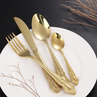 48 Piece Gold Silverware Set for 12 Retro Palace Coffee Spoon Flatware Unique Stainless Steel Flatware Tableware set for Kitchen for Family Gatherings & Daily Use Dishwasher Safe