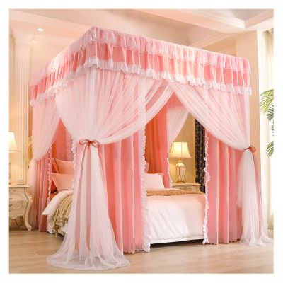 Bed Canopy Luxury Bedroom Decorative Bed Canopy, Bed Curtain Double Layer Removable For 1.5m/1.8m/2m Bed, Dustproof Shading 360 Protection, Easy Assembly ( Color : Style 2-pink , Size : 1.8x2x2m )