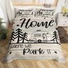 RV Happy Camping Comforter Cover Full Size,Home is Where We Park It Duvet Cover with 2 Pillowcases,3 Piece,Rustic Explore Camper Vanlife Polyester Bedding Set for Boys Teens Bedroom Decor view 2