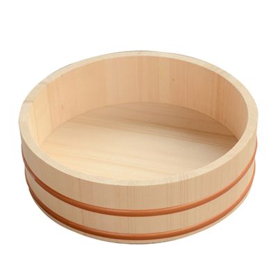 12 Sizes Wooden Hangiri Sushi Oke Rice Mixing Bowl Tub, Traditional Japanese Sushi Basin with Copper Band, for Restaurant Home Kitchen / 36x8CM