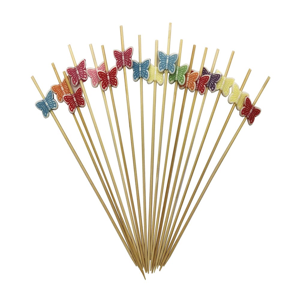 200 Pcs Cocktail Picks, 4.7 Inch Colorful Fruit Sticks, Disposable Bamboo Toothpicks for Birthday Hawaii Theme Party Supplies (Butterfly)