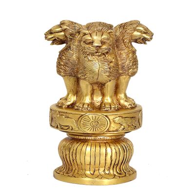 AONA Decorative Brass Ashoka Stambh Emblem India Ashok Chakra Pillar Memento Sculpture Home Office Desk Artwork Showpiece Height 10 Inch