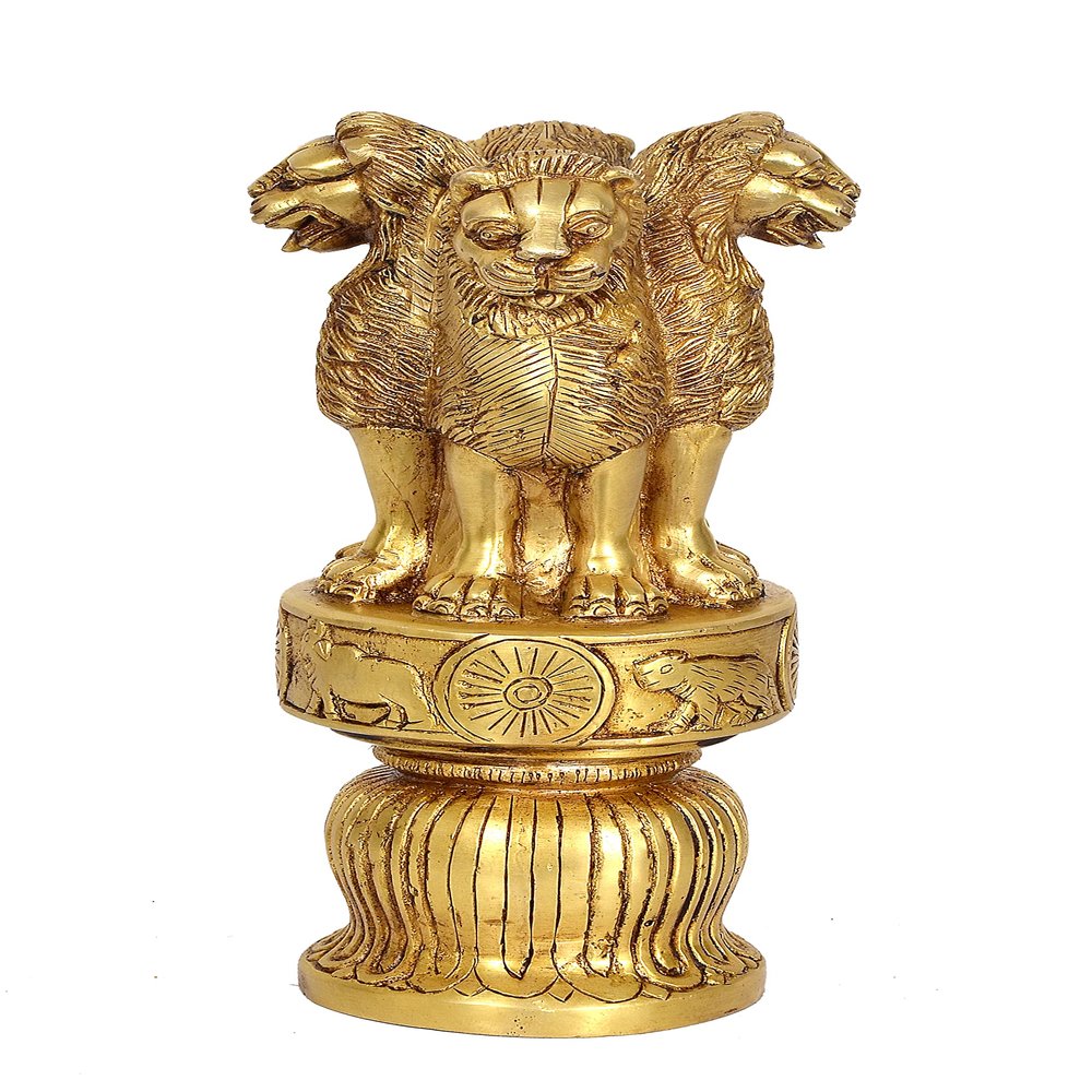 AONA Decorative Brass Ashoka Stambh Emblem India Ashok Chakra Pillar Memento Sculpture Home Office Desk Artwork Showpiece Height 10 Inch