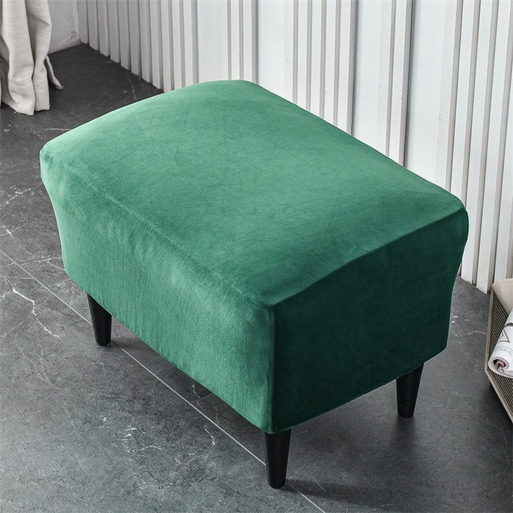 2pcs Velvet Stretch Ottoman Slipcover, Plush Rectangle Footrest Cover Soft Foot Stool Slipcover Storage Stool Furniture Protector Cover with Elastic Bottom (Green)