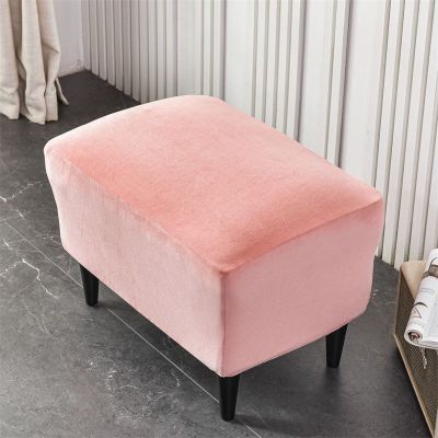 2pcs Velvet Stretch Ottoman Slipcover, Plush Rectangle Footrest Cover Soft Foot Stool Slipcover Storage Stool Furniture Protector Cover with Elastic Bottom (Pink)