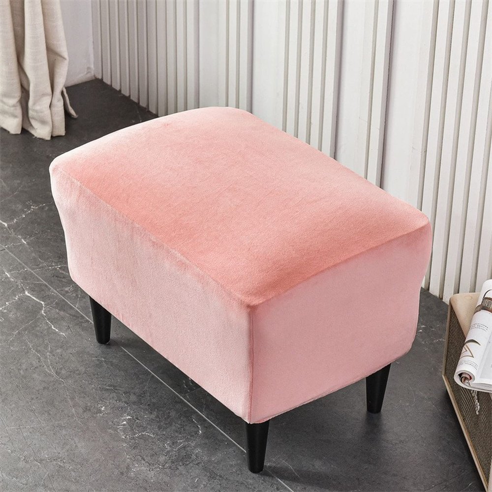 2pcs Velvet Stretch Ottoman Slipcover, Plush Rectangle Footrest Cover Soft Foot Stool Slipcover Storage Stool Furniture Protector Cover with Elastic Bottom (Pink)