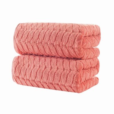 BAGNO MILANO Turkish Cotton Bath Towels, Bath Sheet Towels Soft Plush Jacquard Luxury Towels (Coral Red, 2 pcs Bath Towel Set)