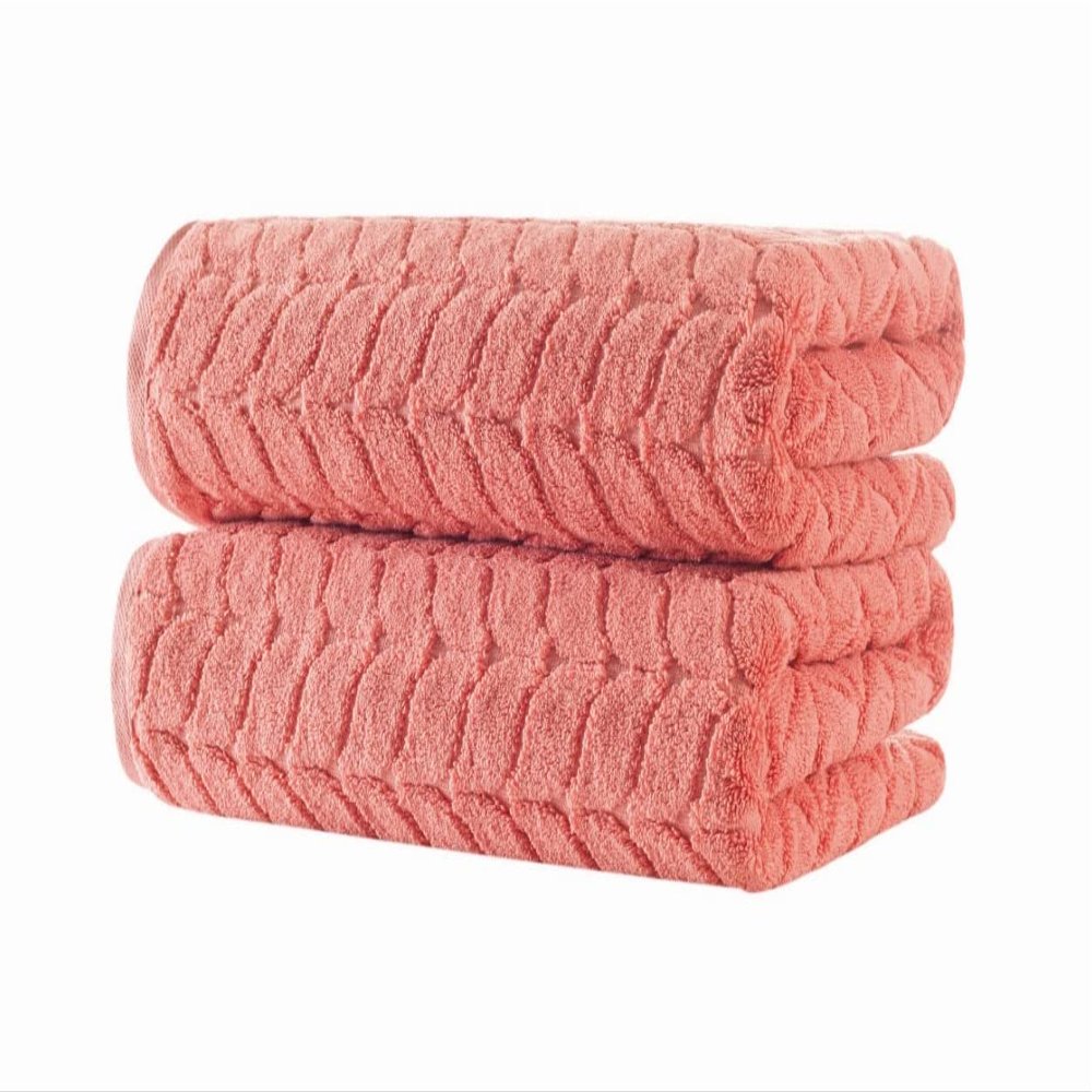 BAGNO MILANO Turkish Cotton Bath Towels, Bath Sheet Towels Soft Plush Jacquard Luxury Towels (Coral Red, 2 pcs Bath Towel Set)