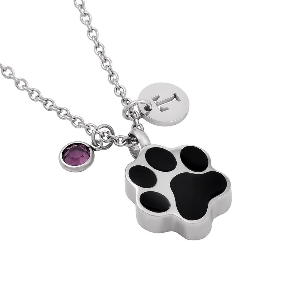 LiHiFG Black Color Dog/Cat Paw Cremation Urn Necklace for Pet Ashes Stainless Steel Funeral Keepsake Memorial Pendant