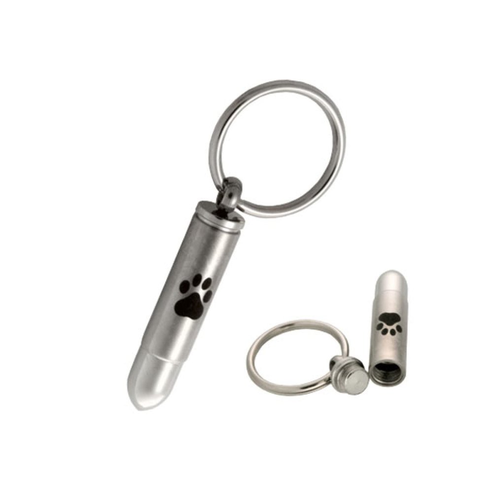 LiHiFG Dog/Cat Paw Prints Cremation Keychains for Pet Keepsake Jewelry 316L Stainless Steel Cylinder Key Chain for Ashes
