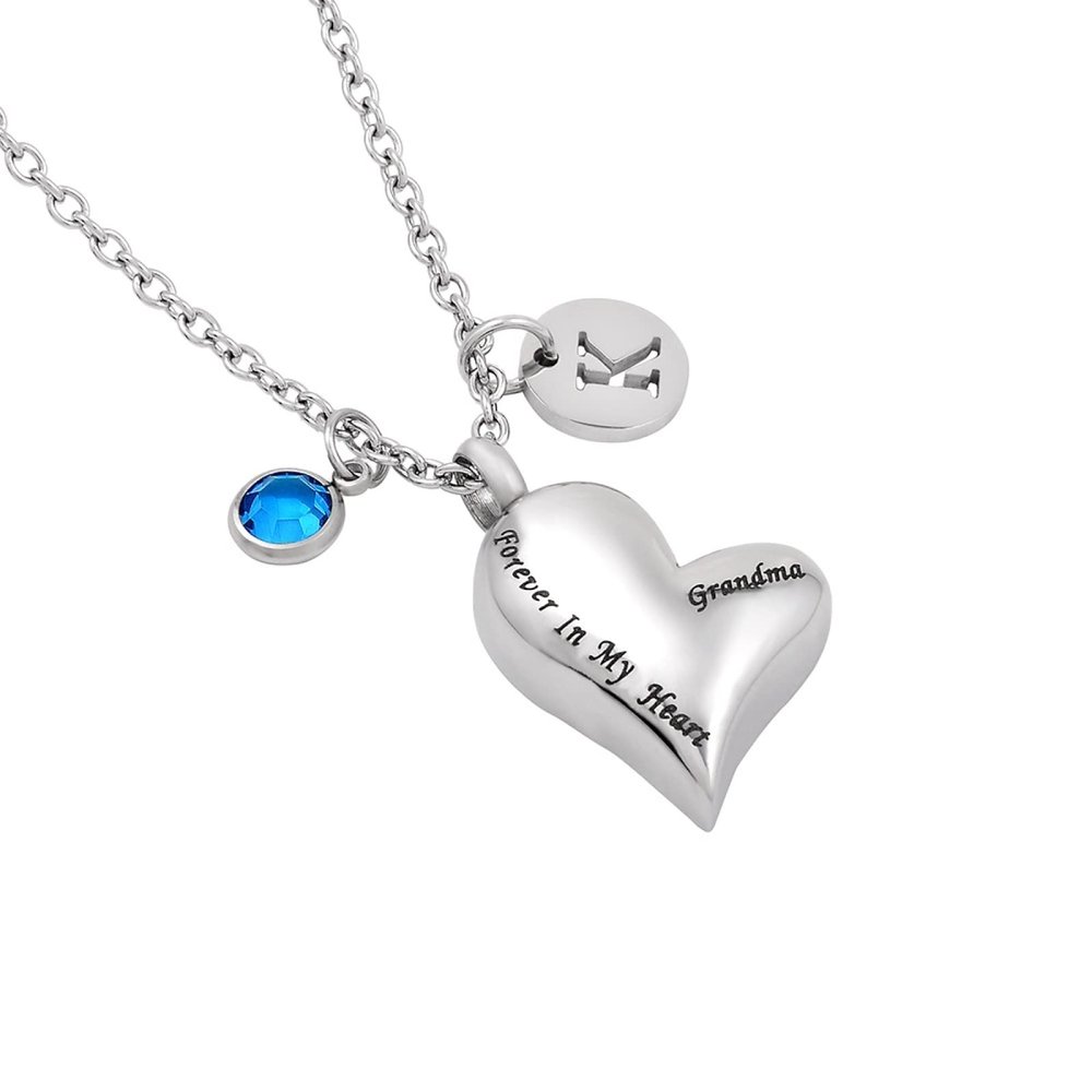 LiHiFG Eternal Memory for Grandma Stainless Steel Keepsake Jewelry Cremation Pendant Necklace for Ashes - Flower in My Heart