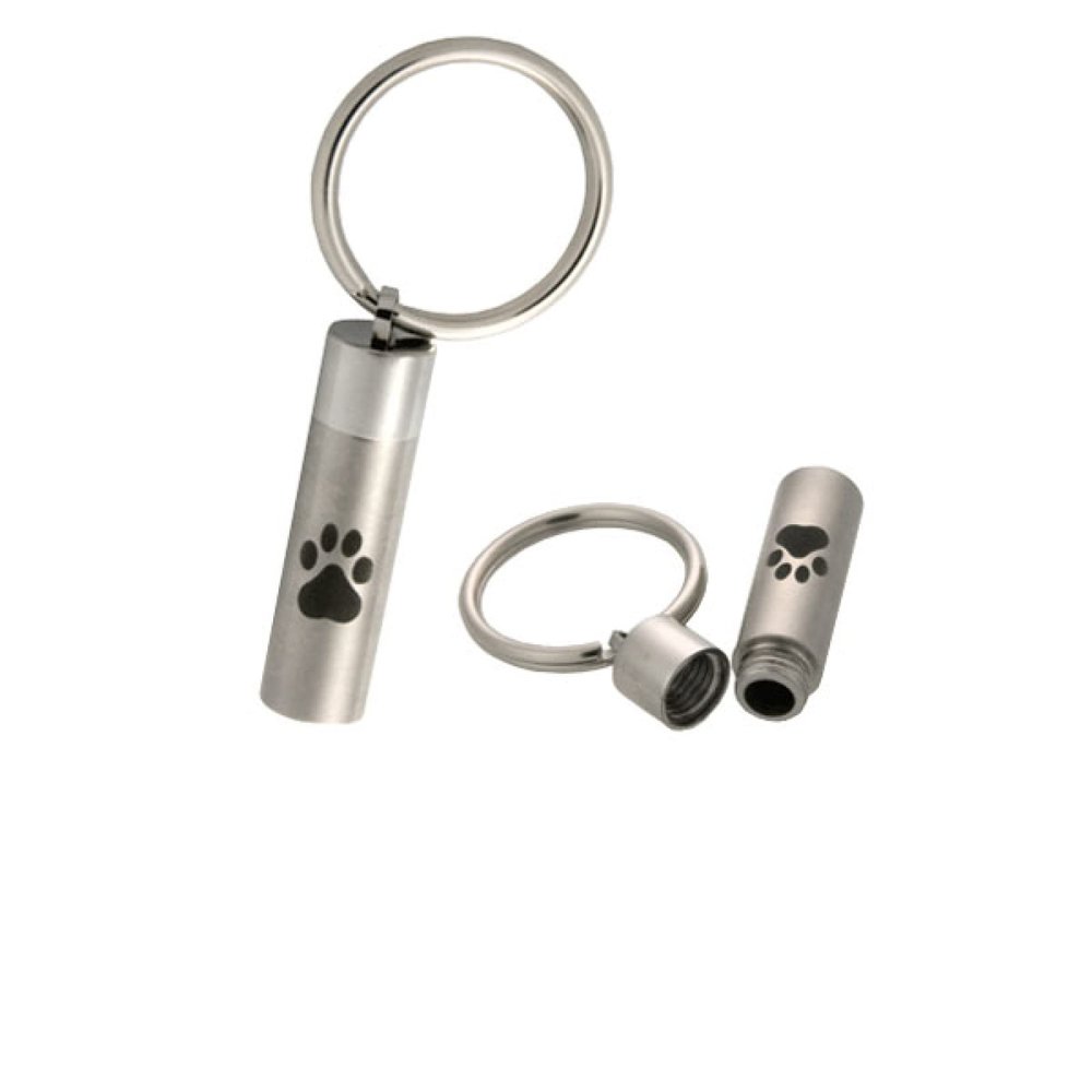 LiHiFG Dog/Cat Paw Prints Cremation Keychains for Pet Keepsake Jewelry 316L Stainless Steel Cylinder Key Chain for Ashes