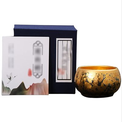 Tea Cup Tea Bowl Japanese Gilt Iron Tire Jianzhan Teaware, Handmade Ceramic Master Cup, Traditional 4.2 Oz Kung Fu TeaCup, With Gift Box Packaging (Color : Gold, Size : 4.2 oz)