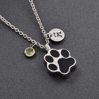 LiHiFG Black Color Dog/Cat Paw Cremation Urn Necklace for Pet Ashes Stainless Steel Funeral Keepsake Memorial Pendant