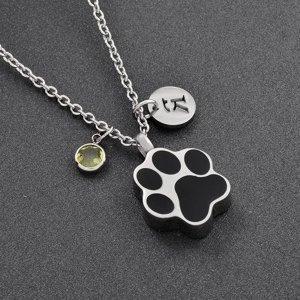 LiHiFG Black Color Dog/Cat Paw Cremation Urn Necklace for Pet Ashes Stainless Steel Funeral Keepsake Memorial Pendant