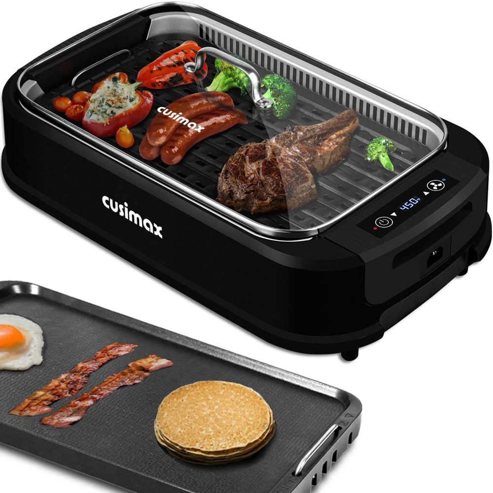 Smokeless Indoor Grill, CUSIMAX Electric Grill with Tempered Glass Lid, 1500 Indoor Grill & Flat Top Griddle for Cusimax Smokeless Grills, Pancake Griddle Plate, Dishwashe-Safe