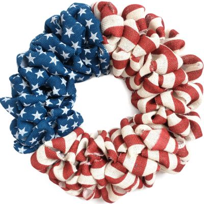 20Inch Patriotic Burlap Wreath, 4th of July Summer Burlap Stripe and Stars Printed Wreath for The Front Door, Handcrafted Memorial Day American Flag Printed Home Decoration for Indoor and Outdoor