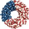 20Inch Patriotic Burlap Wreath, 4th of July Summer Burlap Stripe and Stars Printed Wreath for The Front Door, Handcrafted Memorial Day American Flag Printed Home Decoration for Indoor and Outdoor view 1