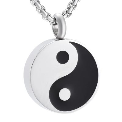 LiHiFG Cremation Urn Necklace White and Black Round Shape Stainless Steel Memorial Locket Jewelry Ashes Holder Pendant