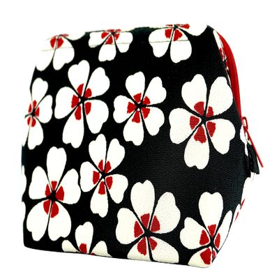 (0113-9) Uni Fiber, Made in Japan, Futoshi Crepe, Japanese Pattern, Wire Pouch, Modern Cherry Blossom, Black, black, One Size