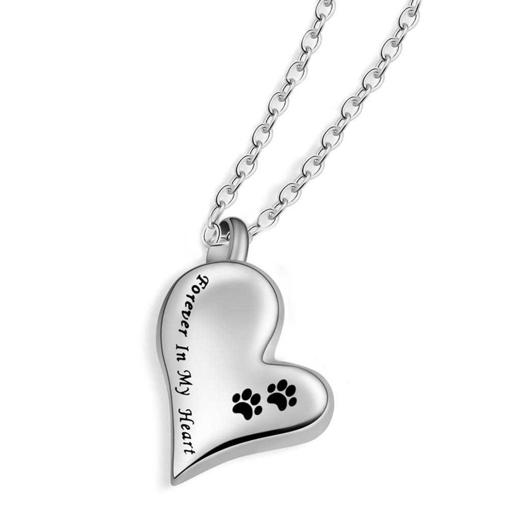 LiHiFG Pet Memorial Jewelry Hold Double Dog/cat Paw Print Forever in My Heart Cremation Urn Pendant Necklace for Ashes