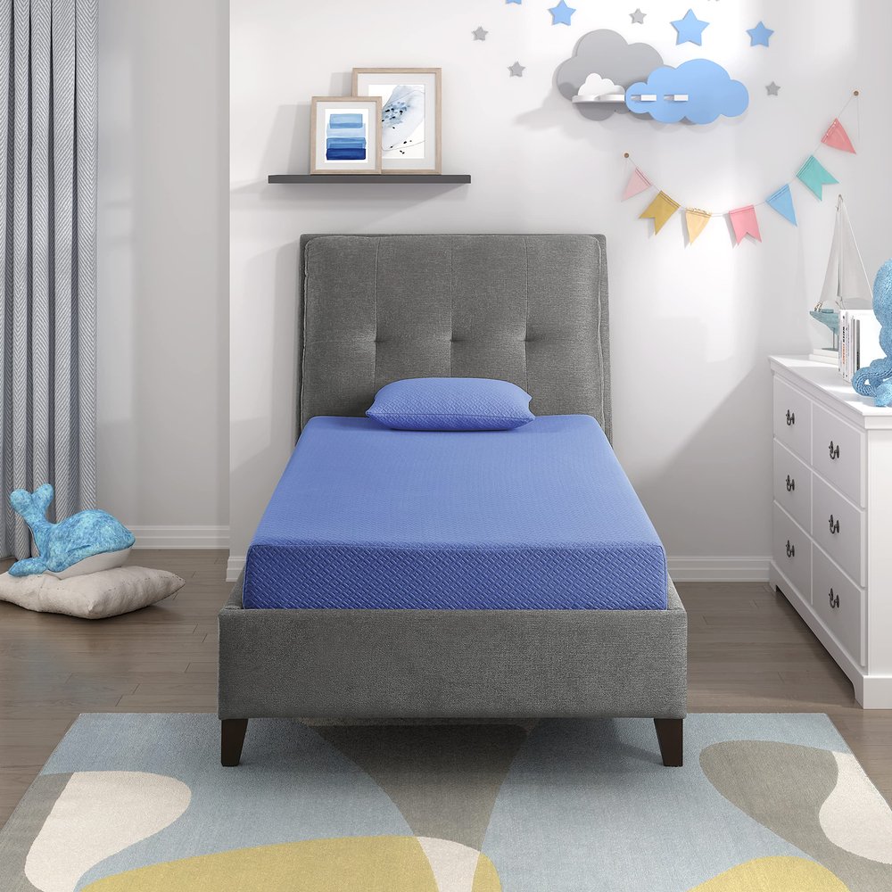 Lexicon Valente 7-Inch Gel-Infused Memory Foam Mattress Set, Twin, Blue