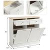KIGOTY Double Tilt Out Trash Cabinet, Pet Proof Trash Can Cabinet with Countertop and Drawer, Trash Cabinets with Storage,Wooden Laundry Hamper for Kitchen,White view 3