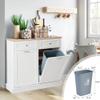 KIGOTY Double Tilt Out Trash Cabinet, Pet Proof Trash Can Cabinet with Countertop and Drawer, Trash Cabinets with Storage,Wooden Laundry Hamper for Kitchen,White view 4