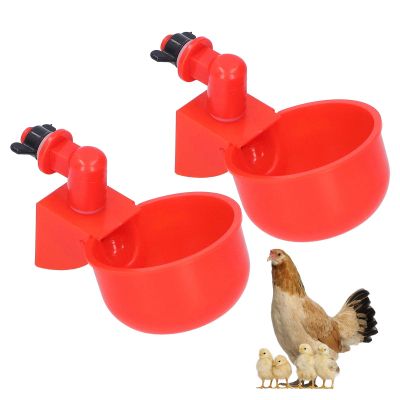 Automatic Chicken Waterer Kit for Poultry, 2Pcs Chicken Water Cups, Automatic Chicken Water Cup Red Plastic Drinking Bowl, for Chickens, Ducks, Birds, Turkeys