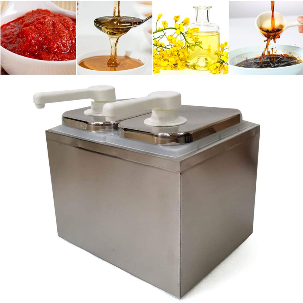2L Soy Sauce Dispenser Pump Stainless Steel Condiment Pump Dispenser, Coffee Syrup Dispenser Pump Ketchup Dispenser Pump for Salad Jam Seasoning Sauce Two Heads (US Stock)
