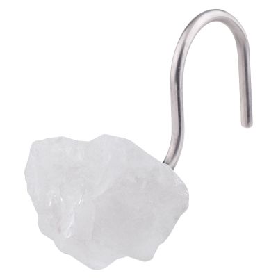 Amogeeli 4pcs Stainless Steel Shower Curtain Hooks with Raw Natural Rock Crystal, Decorative Crystal Stone Shower Curtain Hangers Set for Bathroom Bedroom