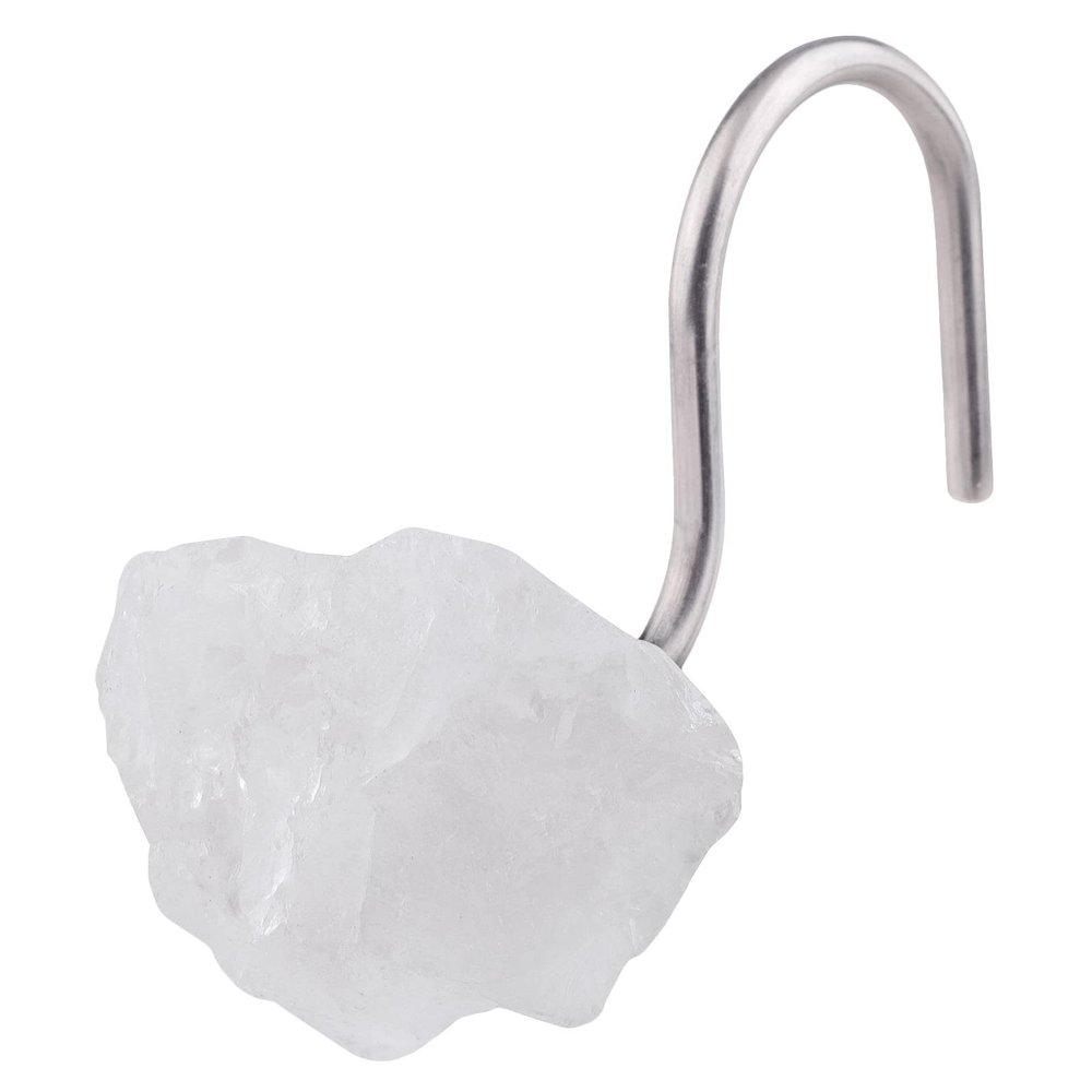 Amogeeli 4pcs Stainless Steel Shower Curtain Hooks with Raw Natural Rock Crystal, Decorative Crystal Stone Shower Curtain Hangers Set for Bathroom Bedroom