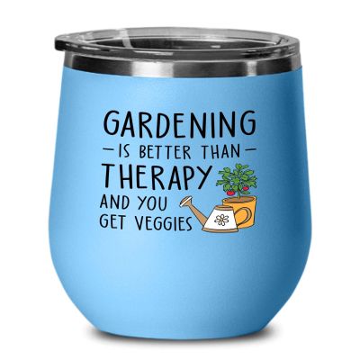 Gardening Blue Edition Wine Tumbler 12oz - Gardening Therapy - Gardeners Vegetables Plant Lover Flower Garden Floral Theme Hortuculturist Yard Worker Landscaper Succulent