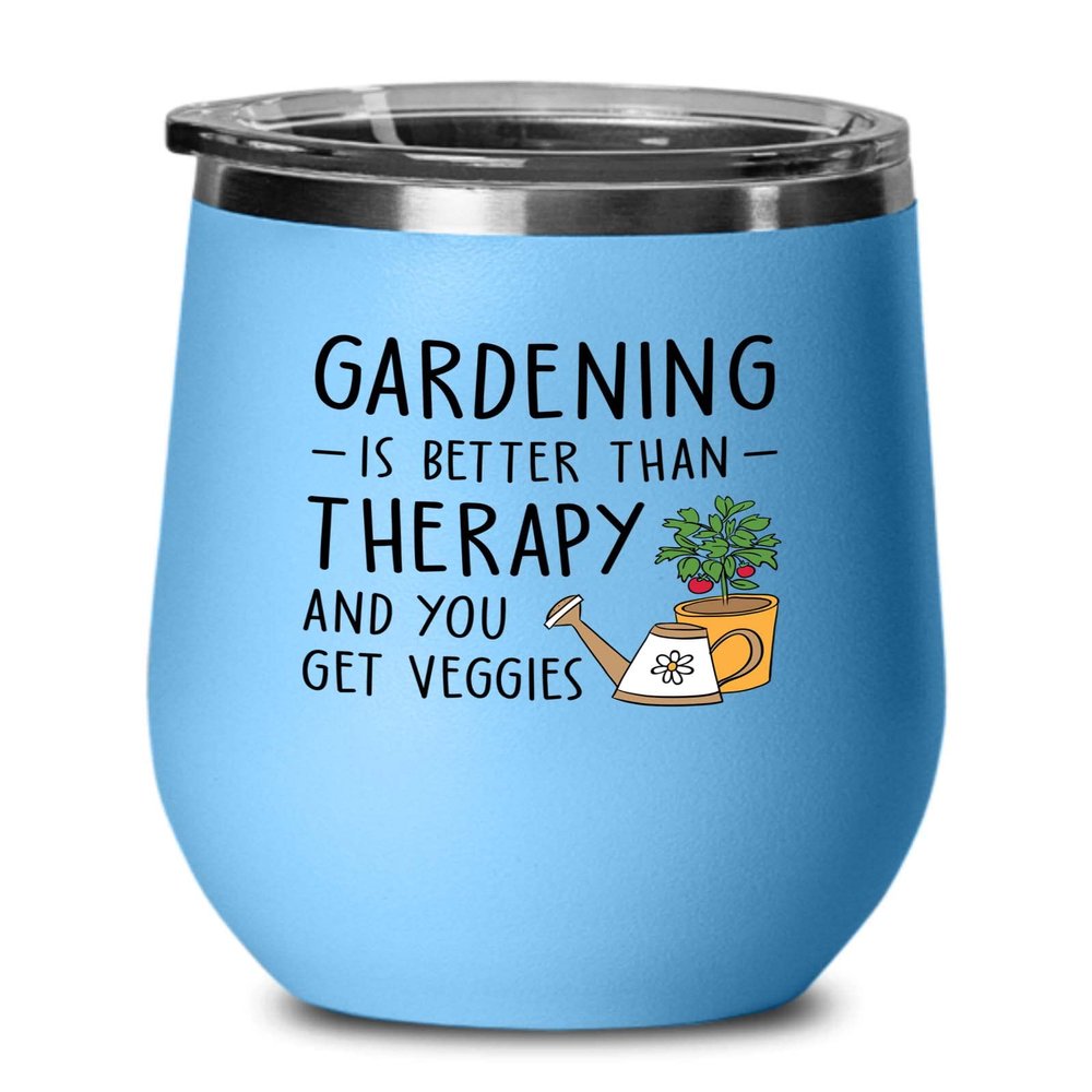 Gardening Blue Edition Wine Tumbler 12oz - Gardening Therapy - Gardeners Vegetables Plant Lover Flower Garden Floral Theme Hortuculturist Yard Worker Landscaper Succulent