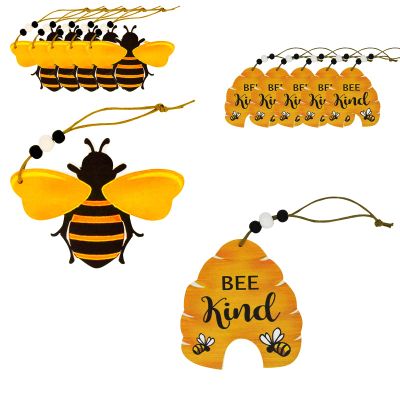 10 Pcs Beehive Ornaments Wood Bumble Bee Cutouts for Tree Tray Wreath Christmas Festival, Bee Kind Sign Art Crafts Home Hanging Decor, Bulk