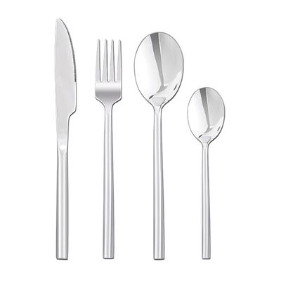 24 Piece Silverware Set For 6, Stainless Steel Silverware Set, Modern Sleek Flatware Set, Include Knife/Fork/Spoon & Long Teaspoon Mirror-Polished Dishwasher Safe Cutler