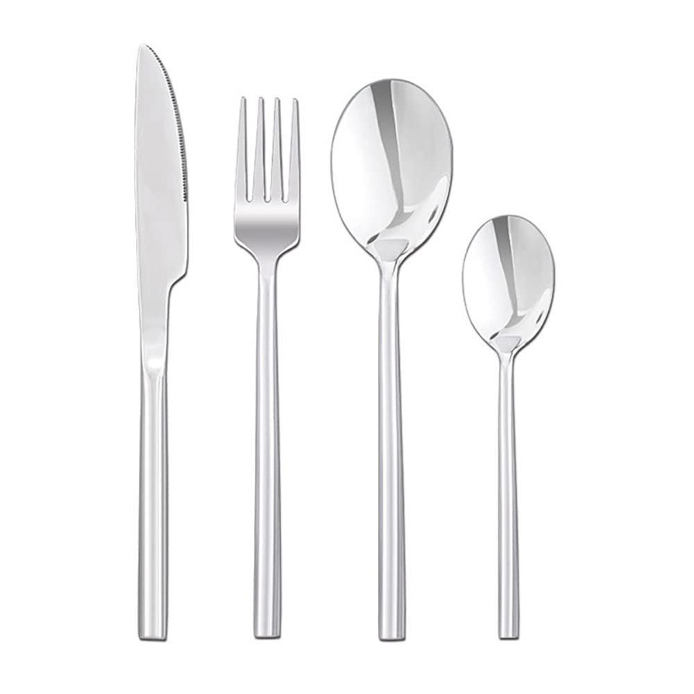24 Piece Silverware Set For 6, Stainless Steel Silverware Set, Modern Sleek Flatware Set, Include Knife/Fork/Spoon & Long Teaspoon Mirror-Polished Dishwasher Safe Cutler