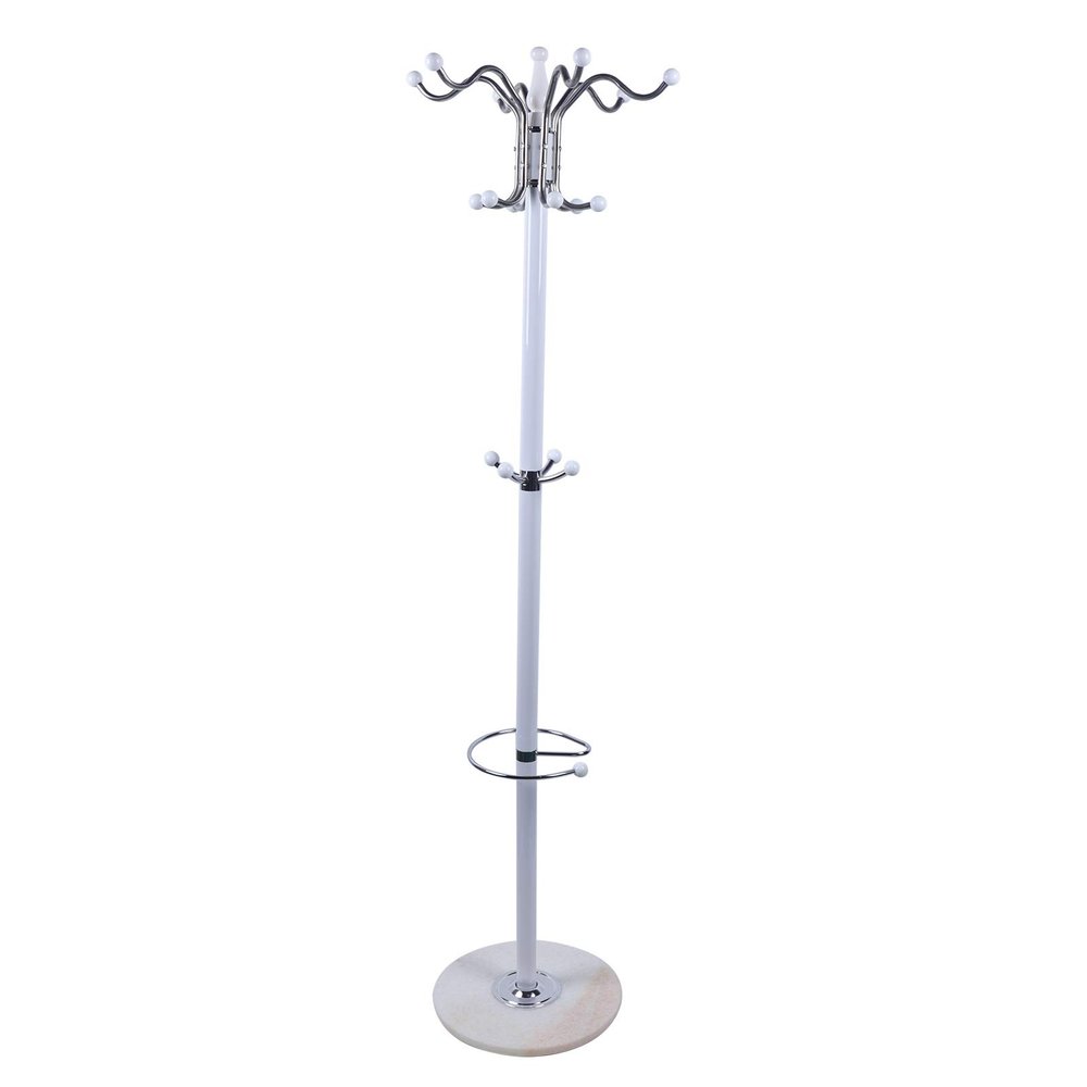 MEDEIYIBI Modern Floor Standing Coat Rack with 16 Hooks Metal Hat Bag Hanger Stand with Mar-ble Base Tree Shape Clothes Organizer Holder for Entryway Hallway Bedroom Hall 15x 67in (White)