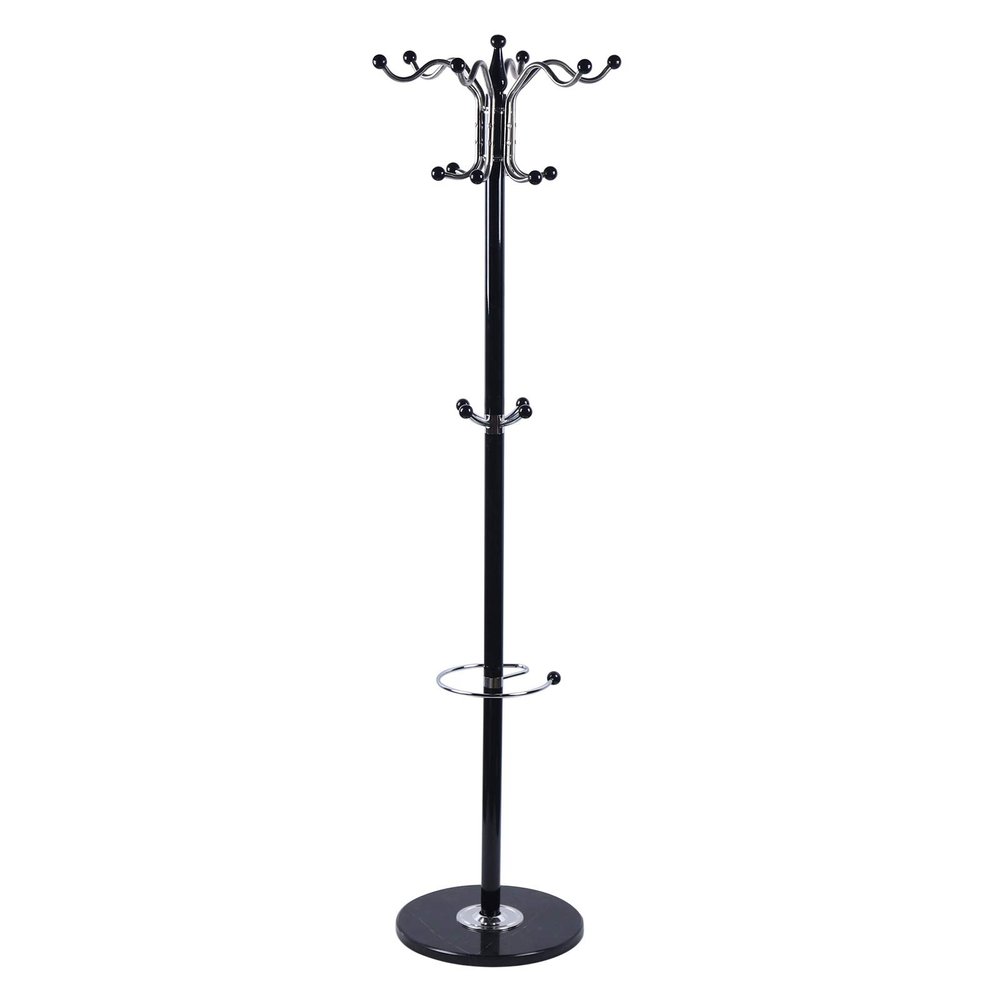 MEDEIYIBI Modern Floor Standing Coat Rack with 16 Hooks Metal Hat Bag Hanger Stand with Mar-ble Base Tree Shape Clothes Organizer Holder for Entryway Hallway Bedroom Hall 15x 67in (Black)