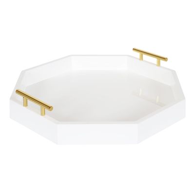 Kate and Laurel Lipton Decorative Modern Octagon Tray; 18 x 18; White and Gold; Chic Serving Tray for Storage; Organization; and Display