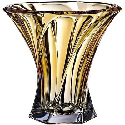 Bohemian Crystal 12.5'' Height Flower Vase 'Mozart'. Amber Color. Decorative Hand-Crafted Flower Jar