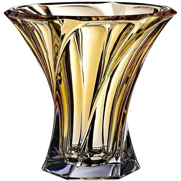 Bohemian Crystal 12.5'' Height Flower Vase 'Mozart'. Amber Color. Decorative Hand-Crafted Flower Jar