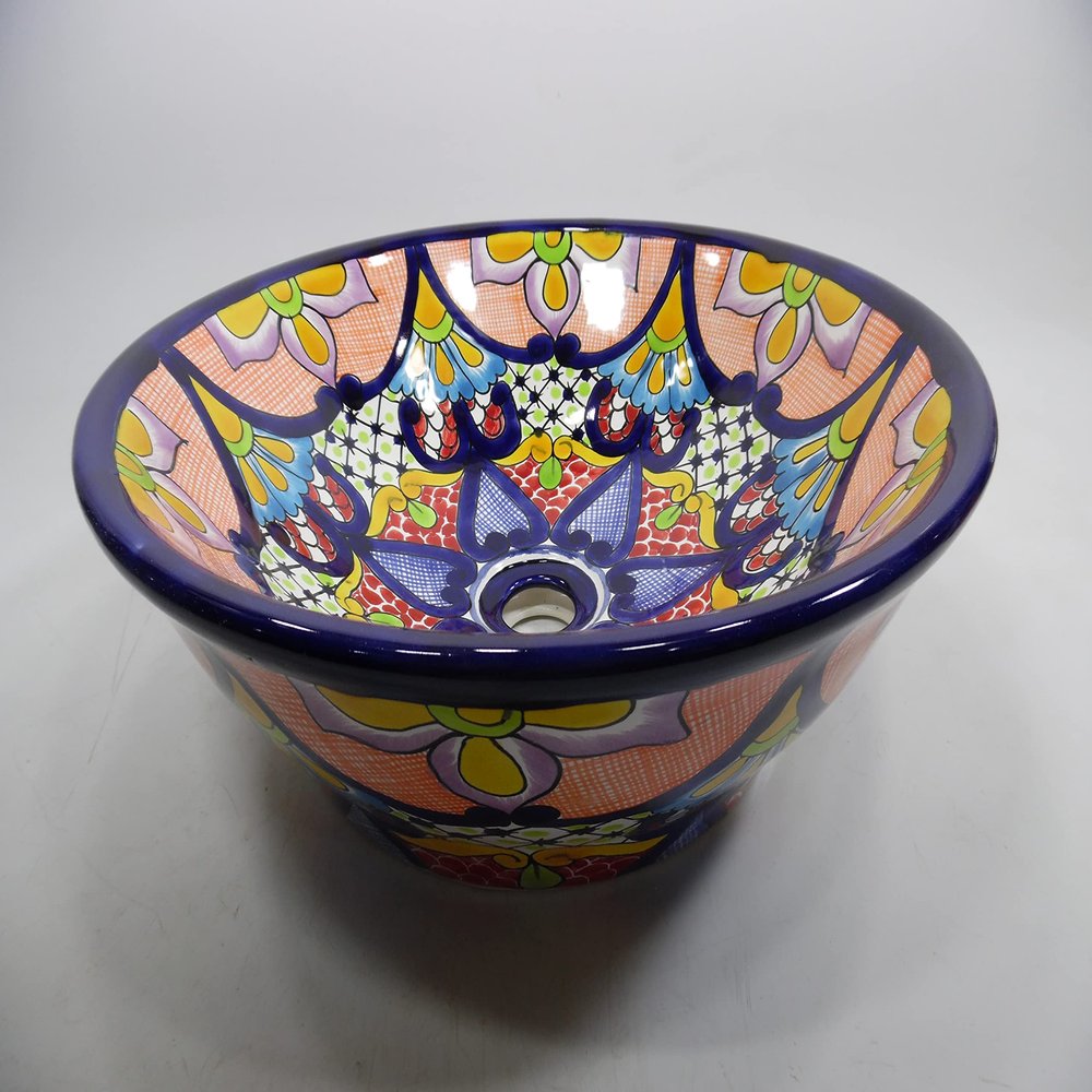 16" ROUND TALAVERA SINK ceramic bathroom vessel sink, mexican handmade folk art