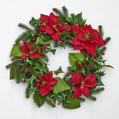 24" Poinsettia Wreath with Berries