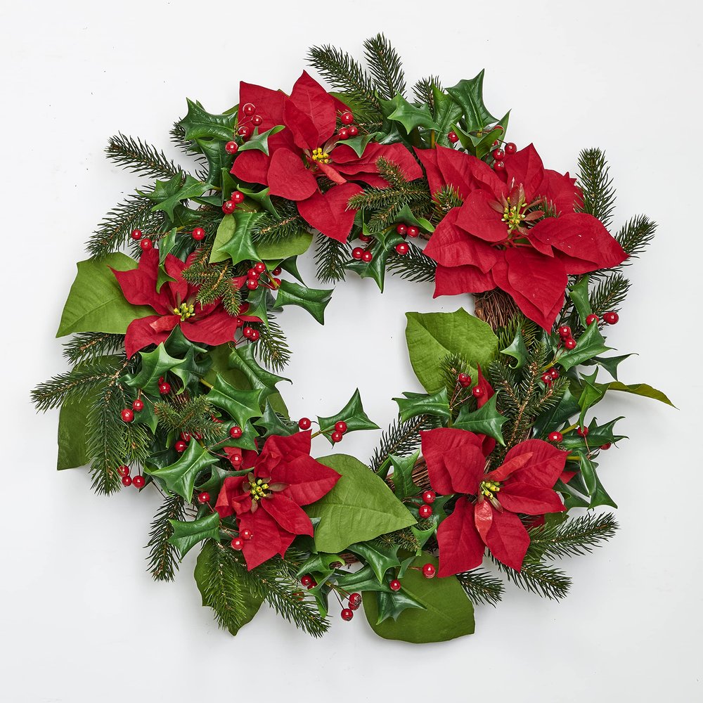 24" Poinsettia Wreath with Berries