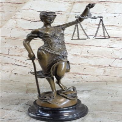 EUROPEAN BRONZE Lawyer Law Student Graduation Gift Lady Blind Justice Bronze Marble Statue Art