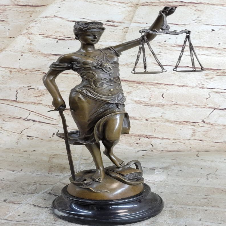 EUROPEAN BRONZE Lawyer Law Student Graduation Gift Lady Blind Justice Bronze Marble Statue Art